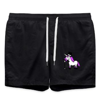 Einhorn Sir Gentleman Mr. reich Monokel Zylinder - Badeshorts - Schwarz - Vorne - AI Model Male 185 light (185cm)