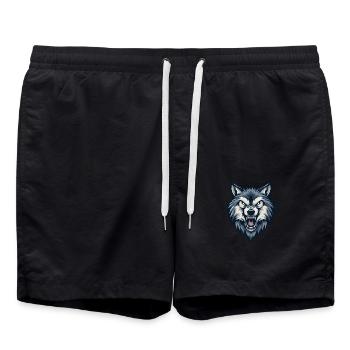 Wolf bares his teeth – wild and fearless. - Swim Trunks - black - Front - AI Model Male 185 light (185cm)