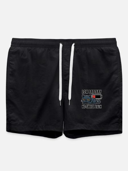 Low Battery No Small Talk – Funny Tired Cat - Swim Trunks - black