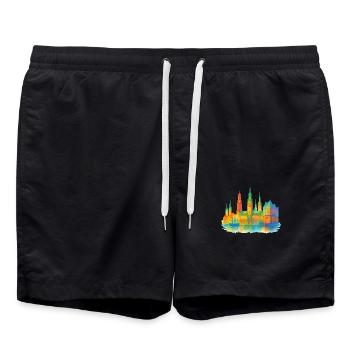 Horizon à l’aquarelle de Hambourg - Short de bain - noir - Devant - AI Model Male 185 light (185cm)