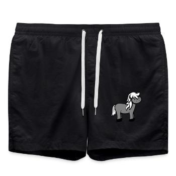Pferd Süß Pony Fohlen Pferdemädchen Niedlich Comic - Badeshorts - Schwarz - Vorne - AI Model Male 185 light (185cm)