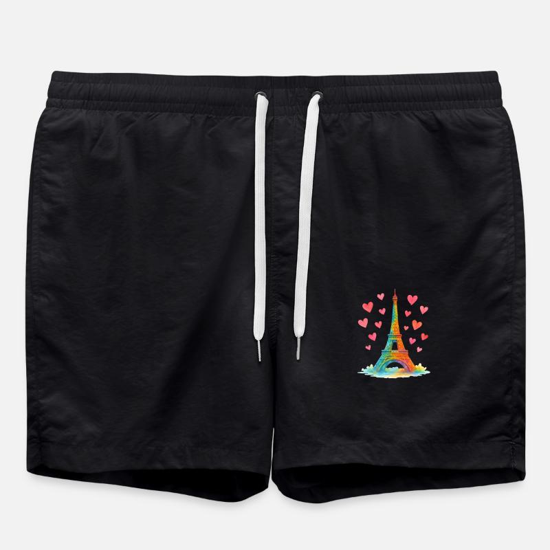 Tour Eiffel Paris Aquarelle Coeurs - Short de bain - noir