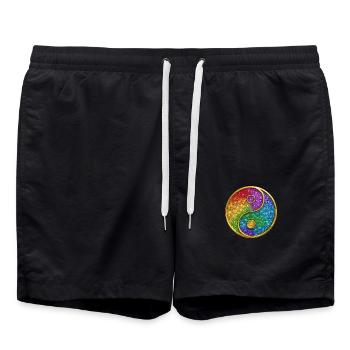 Arc-en-ciel Yin Yang symbole paillettes or paillettes - Short de bain - noir - Devant - AI Model Male 185 light (185cm)