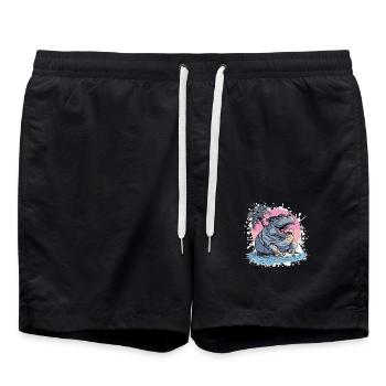 Nilpferd Insel Palme - Badeshorts - Schwarz - Vorne - AI Model Male 185 light (185cm)