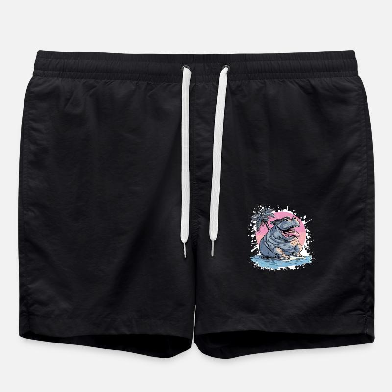 Nilpferd Insel Palme - Badeshorts - Schwarz
