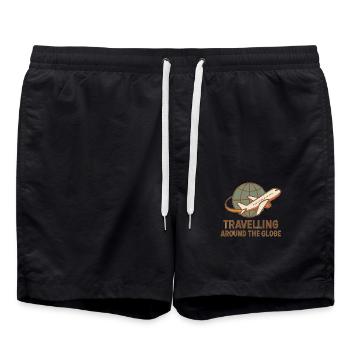 Travelling Around the Globe – Flugzeug & Globus - Badeshorts - Schwarz - Vorne - AI Model Male 185 light (185cm)