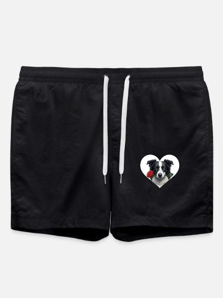 Border Collie with Rose - Swim Trunks - black