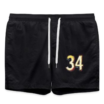 34 Number Comic - Swim Trunks - black - Front - AI Model Male 185 light (185cm)