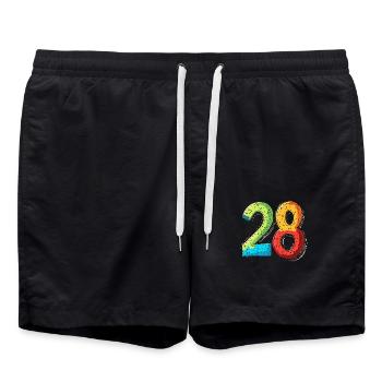 28 Number Comic - Swim Trunks - black - Front - AI Model Male 185 light (185cm)