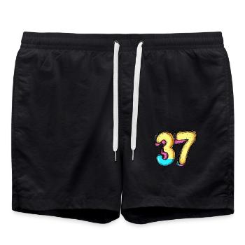 37 Number Comic - Swim Trunks - black - Front - AI Model Male 185 light (185cm)