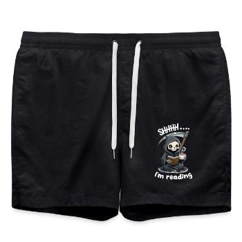 Sensenmann liest ein Buch mit Kaffee - Badeshorts - Schwarz - Vorne - AI Model Male 185 light (185cm)