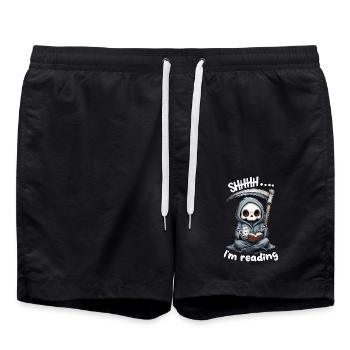 Sensenmann liest ein Buch mit Kaffee - Badeshorts - Schwarz - Vorne - AI Model Male 185 light (185cm)