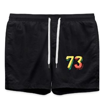 73 Zahl Comic - Badeshorts - Schwarz - Vorne - AI Model Male 185 light (185cm)