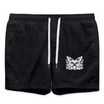 Butterfly and Flowers Botanical Artwork - Swim Trunks - black - Front - AI Model Male 185 light (185cm)