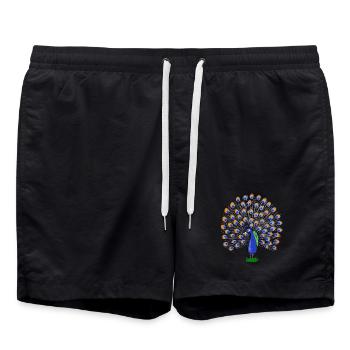 Colorful peacock feather illustration - Swim Trunks - black - Front - AI Model Male 185 light (185cm)