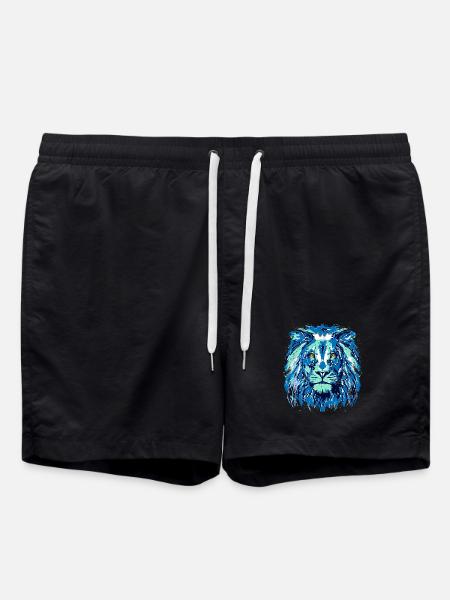 Blauer Löwe - Löwenkopf - Sternzeichen Löwe - Badeshorts - Schwarz