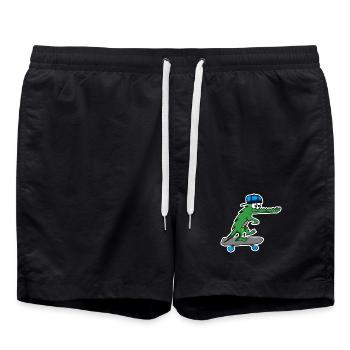 Krokodil mit Skateboard und Mütze - Badeshorts - Schwarz - Vorne - AI Model Male 185 light (185cm)