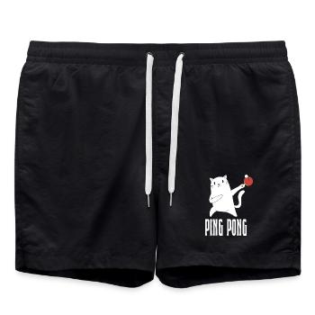 Table Tennis Katze Pingpong Outfit Cat Tischtennis - Swim Trunks - black - Front - AI Model Male 185 light (185cm)