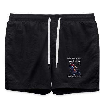 Spruch Shirt,Warum ich ohne Akku Rennrad fahre? - Badeshorts - Schwarz - Vorne - AI Model Male 185 light (185cm)