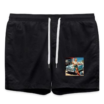 Retro Pinup am Oldtimer - Badeshorts - Schwarz - Vorne - AI Model Male 185 light (185cm)