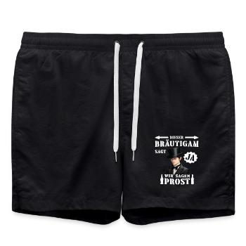 Bräutigam Braut Hochzeit Junggesellenabschied - Badeshorts - Schwarz - Vorne - AI Model Male 185 light (185cm)