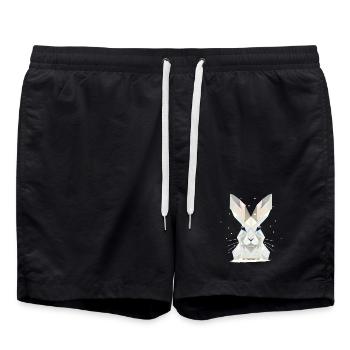 White Snow Hare-Timeless Elegance of Winter - Swim Trunks - black - Front - AI Model Male 185 light (185cm)