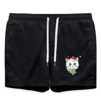 Katze mit Weihnachtsbaum - Badeshorts - Schwarz - Vorne - AI Model Male 185 light (185cm)