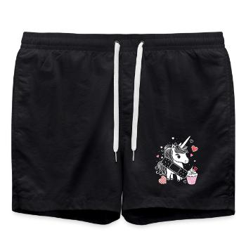 Einhorn mit Pflaster und Cupcake - Gute Besserung - Badeshorts - Schwarz - Vorne - AI Model Male 185 light (185cm)