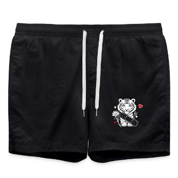 Tigre avec des emplâtres et des fleurs - Bon rétablissement - Short de bain - noir - Devant - AI Model Male 185 light (185cm)