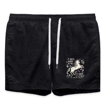 Alice im Wunderland Einhorn Zitat – Believe in you - Badeshorts - Schwarz - Vorne - AI Model Male 185 light (185cm)