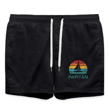 Papitän – Segelboot Retro Shirt für Väter, Geburt - Badeshorts - Schwarz - Vorne - AI Model Male 185 light (185cm)