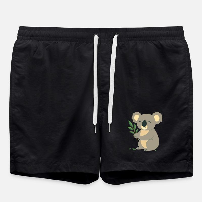 Smiling koala with eucalyptus - Swim Trunks - black