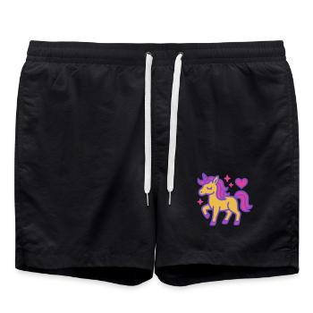 Licorne pastel enchantée avec des cœurs et des étoiles - Short de bain - noir - Devant - AI Model Male 185 light (185cm)