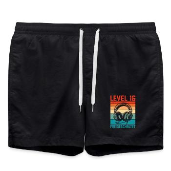 16. Geburtstag Jungen Gamer Level 16 Unlocked - Badeshorts - Schwarz - Vorne - AI Model Male 185 light (185cm)
