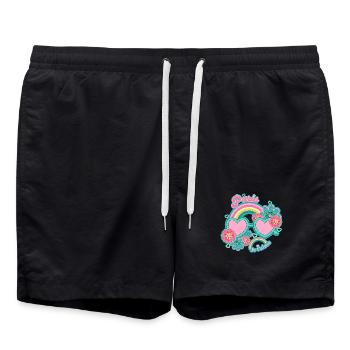 Paris Regenbogen Rosé Herzen - Badeshorts - Schwarz - Vorne - AI Model Male 185 light (185cm)