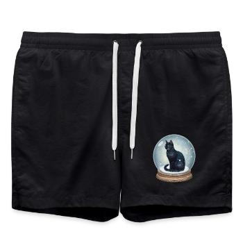 Cosmic Cat in Snow Globe Schneekugel Katze - Badeshorts - Schwarz - Vorne - AI Model Male 185 light (185cm)