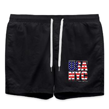 USA NYC Flagge Schriftzug Grafiken - Badeshorts - Schwarz - Vorne - AI Model Male 185 light (185cm)
