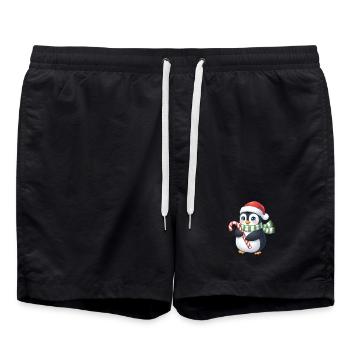 Christmas Penguin - a great gift idea - Swim Trunks - black - Front - AI Model Male 185 light (185cm)