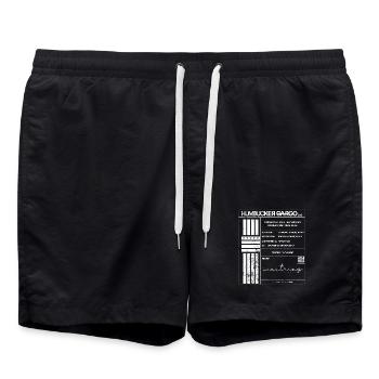 Shipping Label, white - Swim Trunks - black - Front - AI Model Male 185 light (185cm)