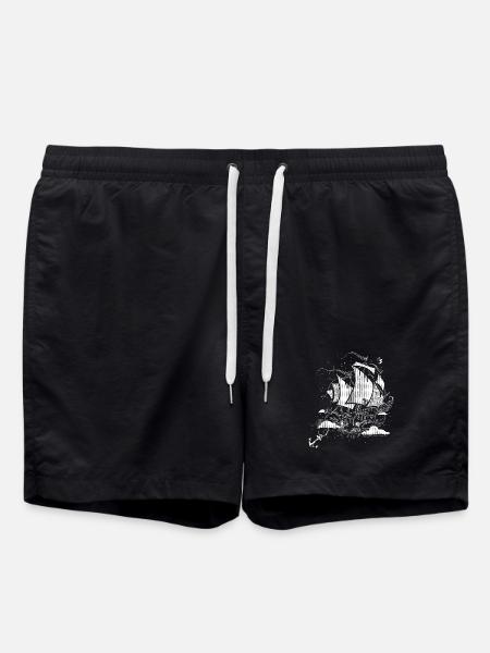 Fantastic Sailing Ship Retro Illustration Style - Swim Trunks - black