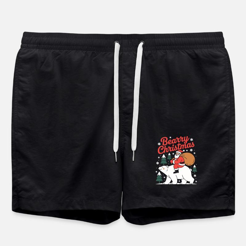 Bearry Christmas Bear Santa Xmas - Swim Trunks - black