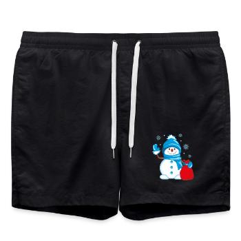 Waving snowman with a bag of gifts - Swim Trunks - black - Front - AI Model Male 185 light (185cm)