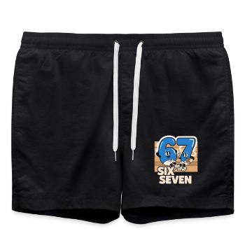 67 Six Seven meme Sauna Spa - Italienisch Lust - Badeshorts - Schwarz - Vorne - AI Model Male 185 light (185cm)