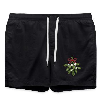 Embroidered mistletoe – romantic Christmas (printed) - Swim Trunks - black - Front - AI Model Male 185 light (185cm)