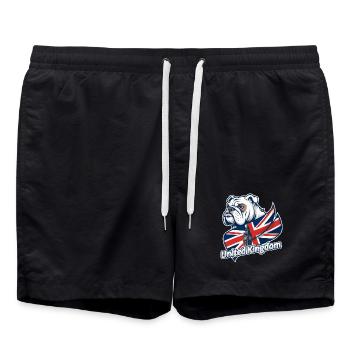 Bulldogge mit britischer Flagge und Big Ben - Badeshorts - Schwarz - Vorne - AI Model Male 185 light (185cm)