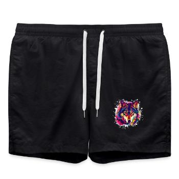 Wolf Tier Animal - Badeshorts - Schwarz - Vorne - AI Model Male 185 light (185cm)