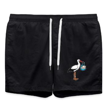 Cigogne avec bébé paix en tissu bleu - Short de bain - noir - Devant - AI Model Male 185 light (185cm)