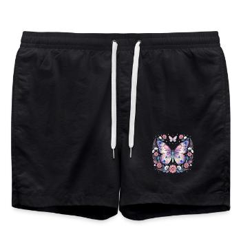 Papillon pastel dans une couronne de fleurs - Short de bain - noir - Devant - AI Model Male 185 light (185cm)