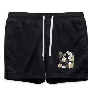 Natürliche Aquarellbotanik - Badeshorts - Schwarz - Vorne - AI Model Male 185 light (185cm)