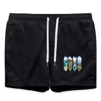 Albanien Urlaub Travel – Riviera & Natur Motiv - Badeshorts - Schwarz - Vorne - AI Model Male 185 light (185cm)